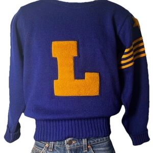 Vintage 50s 60s Mens Sand Wool Varsity Letterman Sweater USA Crew Neck Men S/W M